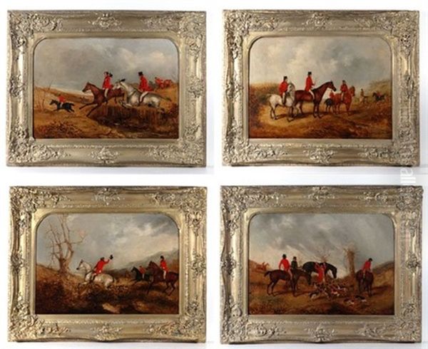 Fox Hunting: The Meet; Breaking Cover; Full Cry; The Kill (set Of 4 Works) Oil Painting by Richard Dodd Widdas