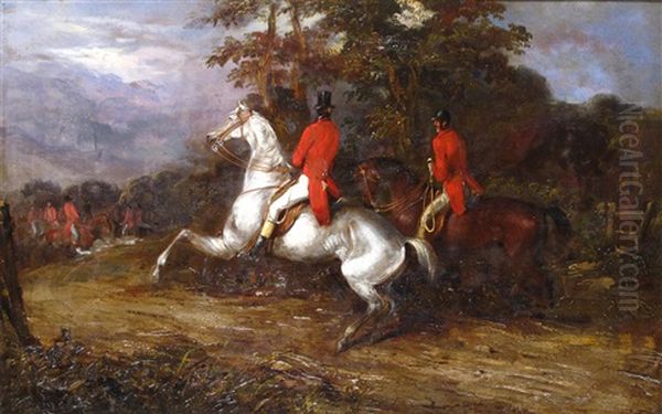 Huntsmen On Horseback Oil Painting by Richard Dodd Widdas