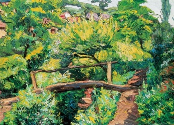 Landscape With A Small Brook And A Bridge Oil Painting by Felix Widder