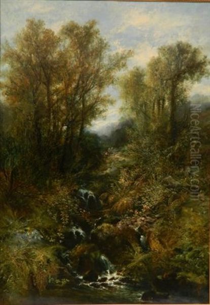 Landscape With Waterfalls Oil Painting by William Widgery