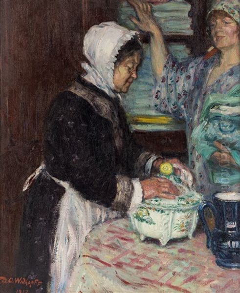 Woman Preparing Supper Oil Painting by David Osipovich Widhopff