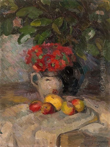 Still Life With Red Flowers Oil Painting by David Osipovich Widhopff