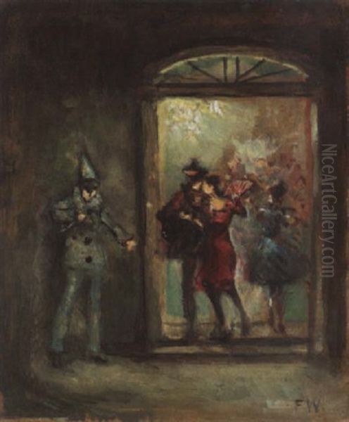 Die Eifersuchtige Maske (theaterszene) Oil Painting by Fritz Widmann