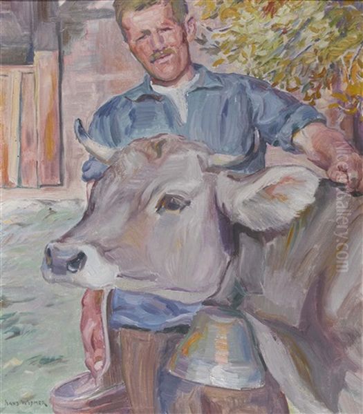 Bauer Mit Kuh Oil Painting by Hans Widmer