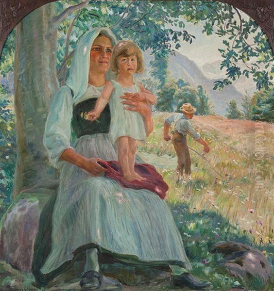 Bauernfamilie Auf Dem Felde Oil Painting by Hans Widmer