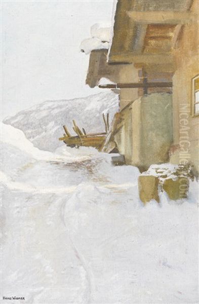 Winterliche Hauspartie In Den Bergen Oil Painting by Hans Widmer