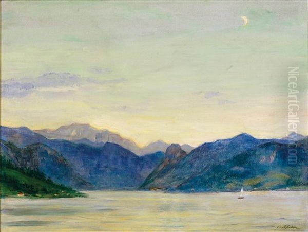 Abend Am See (traunsee) Oil Painting by Ludwig Wieden