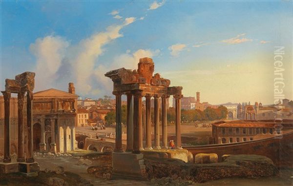 View Of The Forum Romanum With The Saturn Temple Oil Painting by Rudolf Wiegman