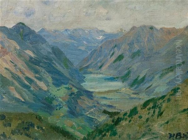 Lago Di Poschiavo Seen From Alp Grum Oil Painting by Hans Beat Wieland