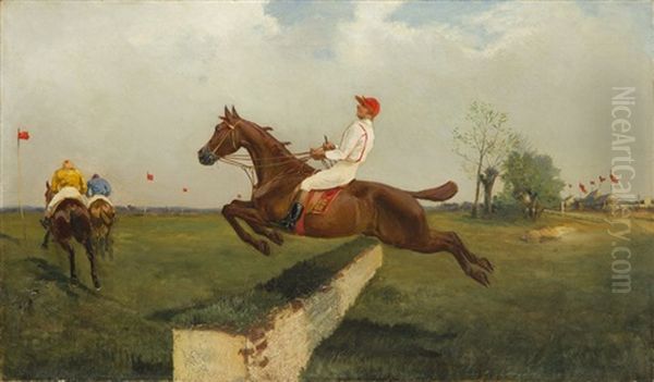 Hurdle Race Oil Painting by Artur Wielogtowski