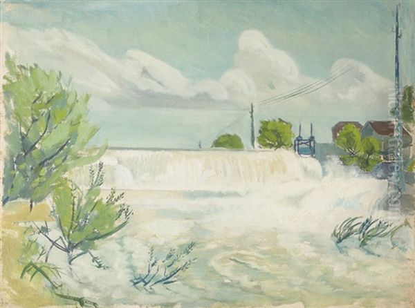 Flusslandschaft Mit Schleuse Oil Painting by Walter Kurt Wiemken