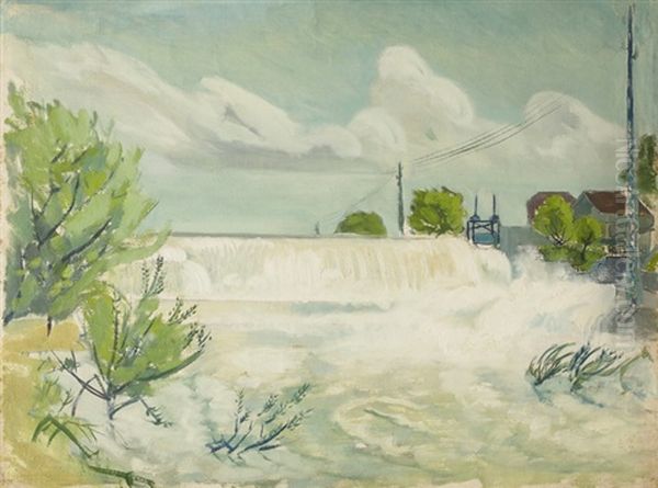 Flusslandschaft Mit Schleuse Oil Painting by Walter Kurt Wiemken