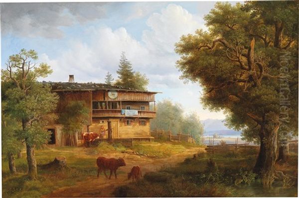 Scene Of Upper Austria Near The Town Of Steyr Oil Painting by Franz Xaver Wieninger