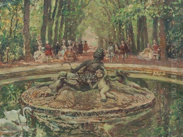 Park With Fountain Oil Painting by Alois Wierer