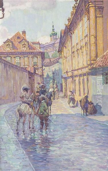 Berittene Im Kostum Des 17. Jahrhunderts In Der Prager Innenstadt Oil Painting by Alois Wierer