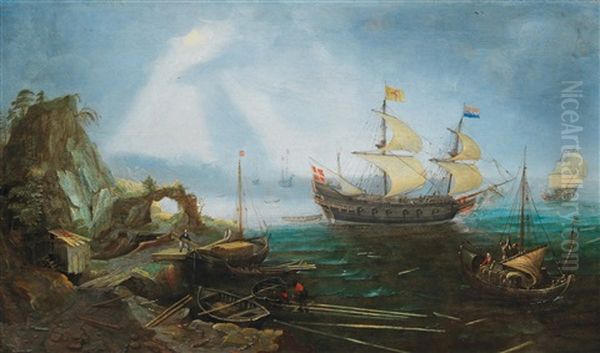 Man-o-war At Anchor Oil Painting by Cornelis Claesz van Wieringen