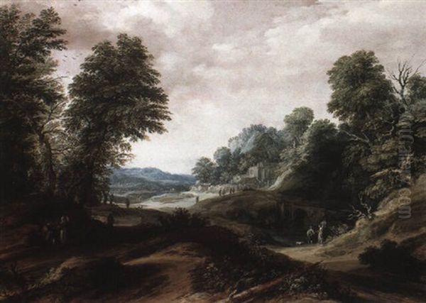 Wooded Landscape With Tobias And The Angel Oil Painting by Cornelis Claesz van Wieringen