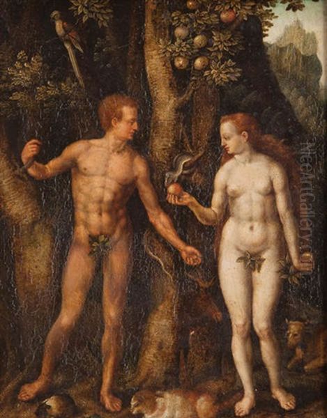 Adam Et Eve (after Durer) Oil Painting by Johan Wierix