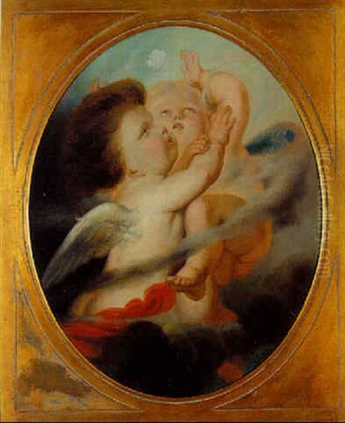 Deux Amours Et Papillons Oil Painting by Antoine Joseph (Antonie) Wiertz