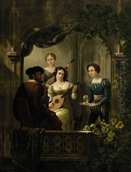 Lautenkonzert Am Balkon Oil Painting by Henricus-Franciscus Wiertz