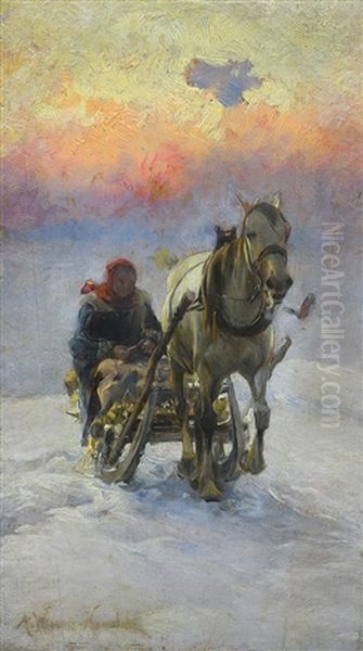 Sleigh Ride Oil Painting by Alfred von Wierusz-Kowalski