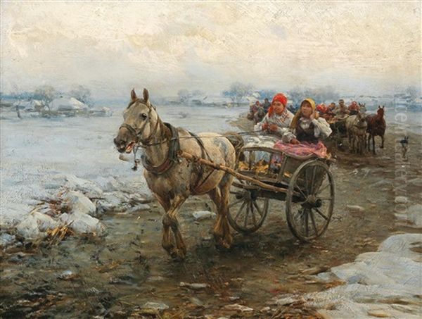 The Coach Journey Oil Painting by Alfred von Wierusz-Kowalski