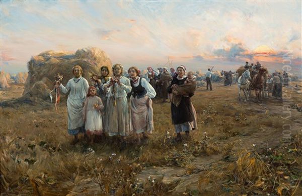 Dozynki Oil Painting by Alfred von Wierusz-Kowalski