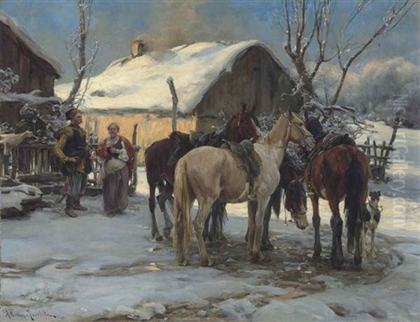 The Return Home Oil Painting by Alfred von Wierusz-Kowalski