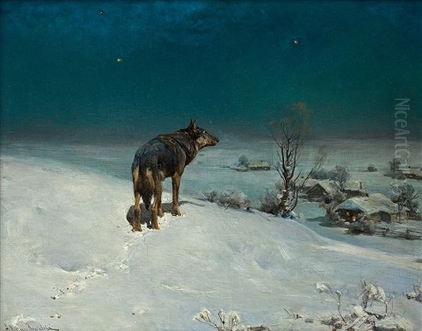 Wolf Oil Painting by Alfred von Wierusz-Kowalski