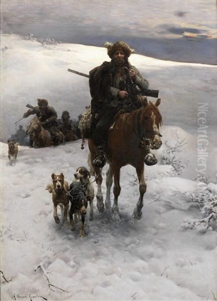 Looking For Bears (wyprawa Na Niedzwiedzia) Oil Painting by Alfred von Wierusz-Kowalski