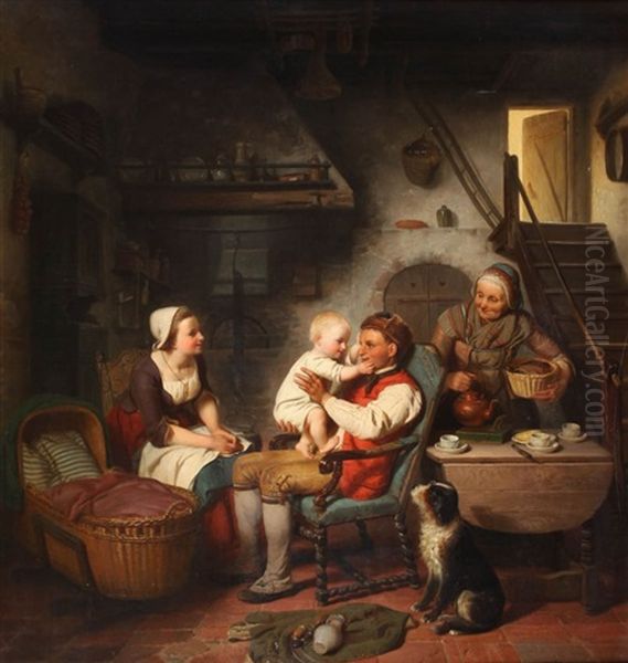 Familiegeluk Oil Painting by Franz Wieschebrink