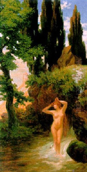 Female Nude Bathing Oil Painting by Bruno Wiese