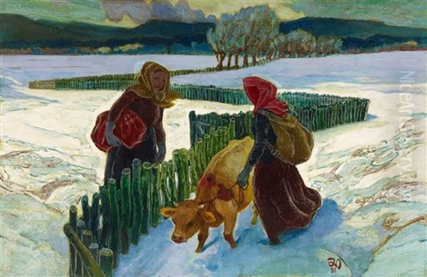 Im Winter Oil Painting by Gustav Wiethuechter