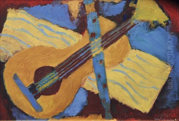 Still Life With Guitar Oil Painting by Gustav Wiethuechter