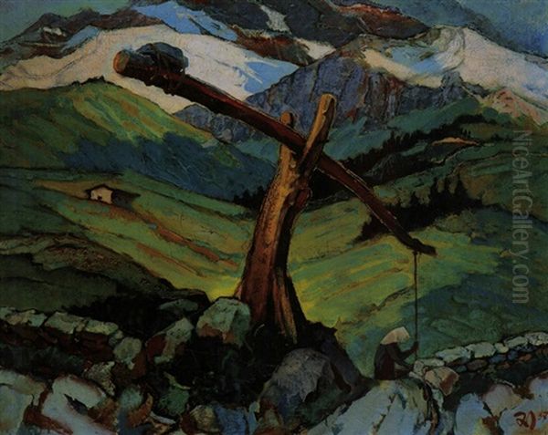 Schweizer Jura Oil Painting by Gustav Wiethuechter