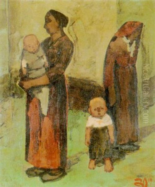 Kleine Familie Oil Painting by Gustav Wiethuechter