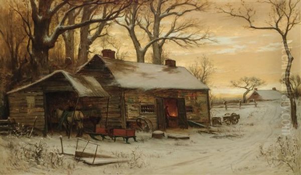 Winter Evening At The Forge Oil Painting by Carleton Wiggins