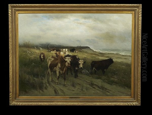 Cattle In A Pasture By The Sea Oil Painting by Carleton Wiggins