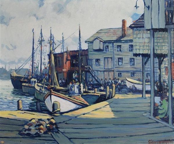 On The Docks, Gloucester Oil Painting by Sidney Miller Wiggins