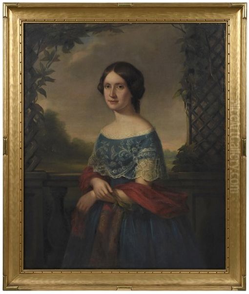 Portrait Of A Woman Standing In An Arbor Oil Painting by Moses Wight