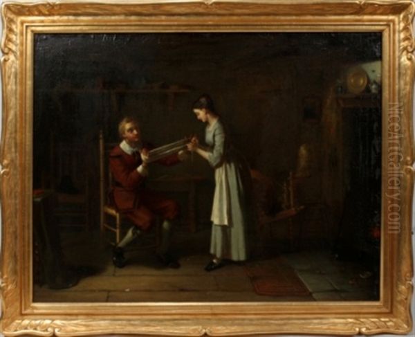 John Alden & Priscilla Oil Painting by Moses Wight