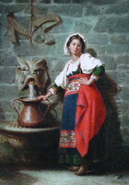 At The Fountain Oil Painting by Moses Wight