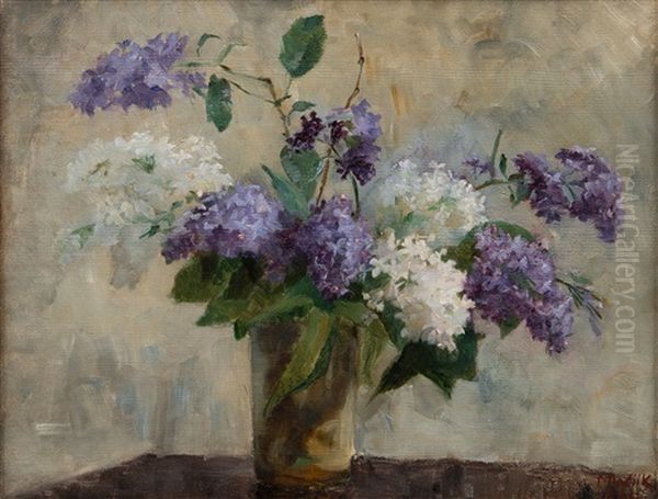 Lilacs In A Vase Oil Painting by Maria Wiik