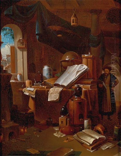 Der Alchimist In Seinem Studierzimmer Oil Painting by Thomas Wijck