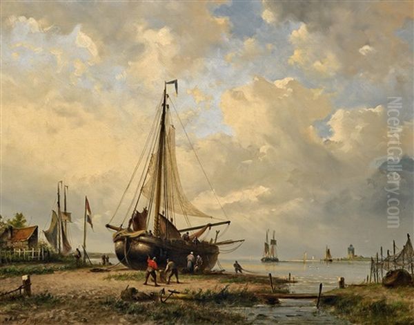 Aufgeslippter Fischkutter Oil Painting by Nicolaas Martinus Wijdoogen