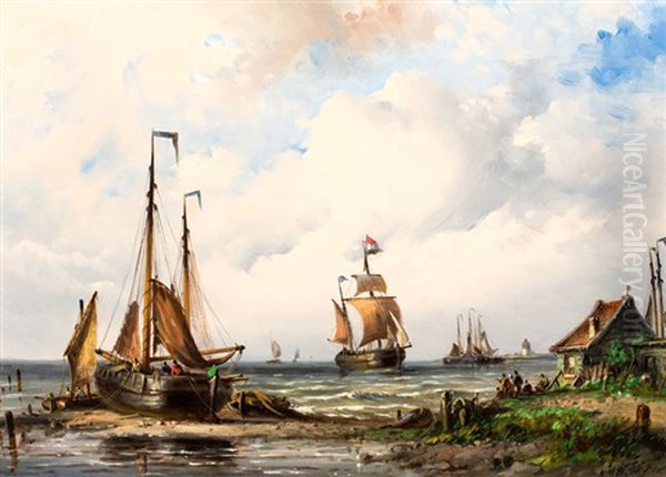 Vissersdorp Oil Painting by Nicolaas Martinus Wijdoogen