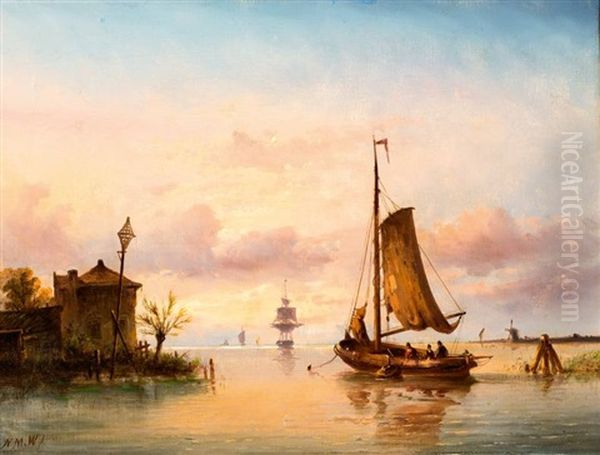 Vissersboten Op Kalm Water by Nicolaas Martinus Wijdoogen