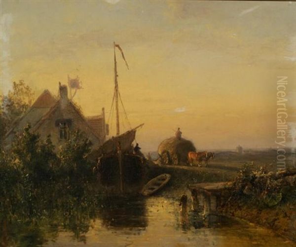 Hay Wain By The Water Oil Painting by Nicolaas Martinus Wijdoogen