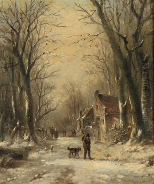 Winterbos Met Figuurtjes Oil Painting by Nicolaas Martinus Wijdoogen