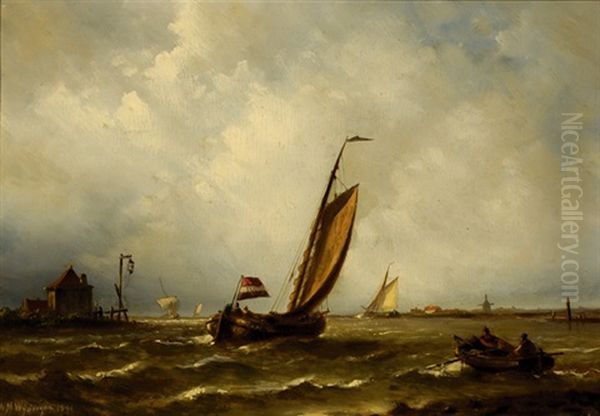 Fishing Boat Sailing Out Oil Painting by Nicolaas Martinus Wijdoogen